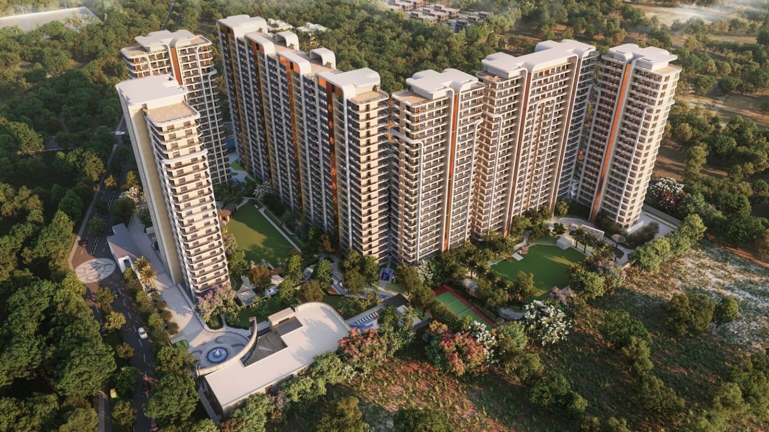 Vintage Greens Zirakpur aerial view of towers and landscaped gardens