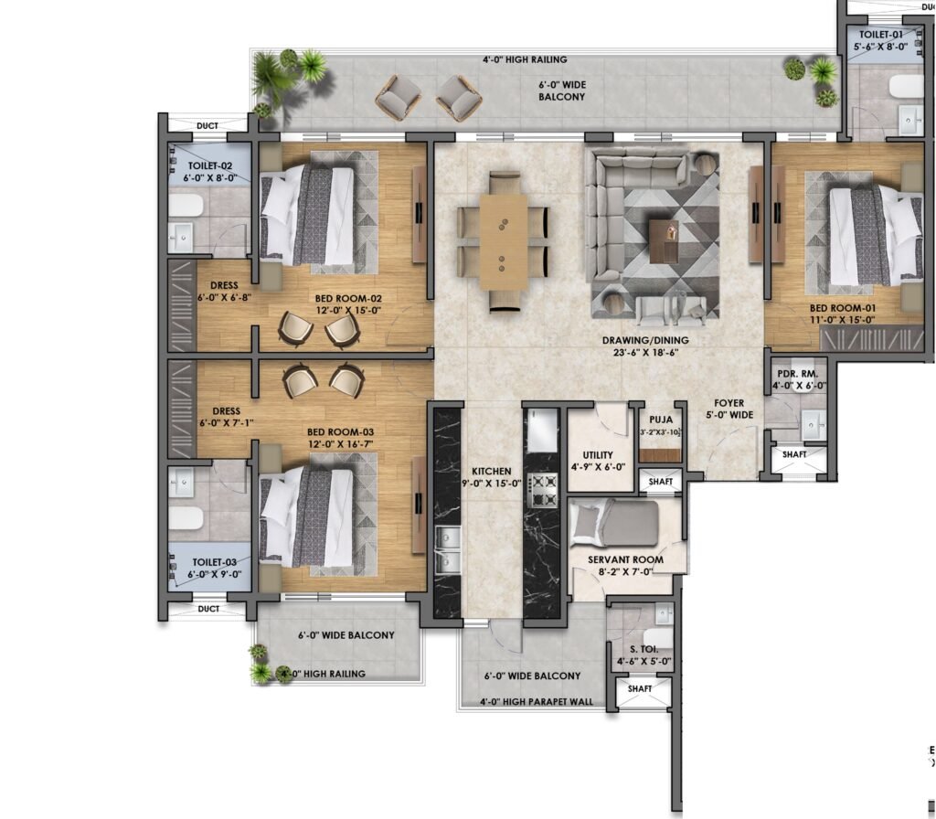 Vintage Greens 3 BHK floor plan, 2350 sq ft