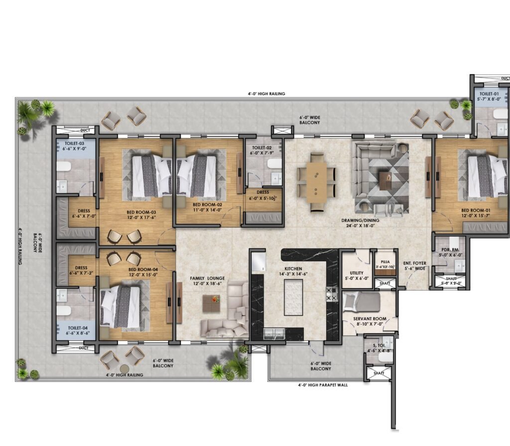 Vintage Greens 3+1 BHK floor plan, 2698 sq ft